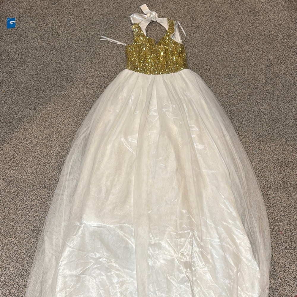 Elegant Gold and White Kids Dress